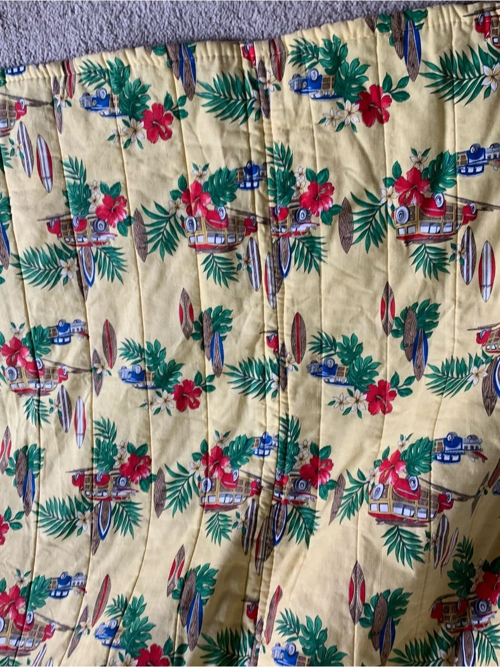 Rare Vintage 80s Contessa Hawaii Woody Surfboard Palm Trees Yellow Bedspread